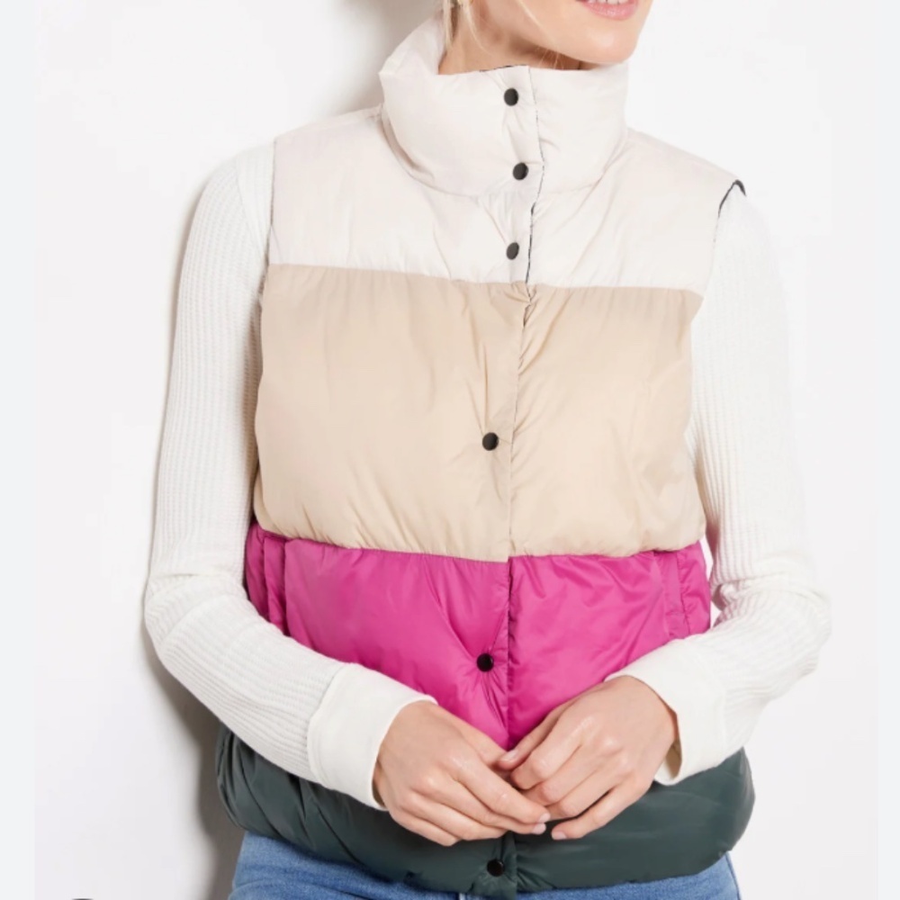 Z Supply The Charlie Women's Multicolor Puffer Vest Zip/Snap Closure Size Small